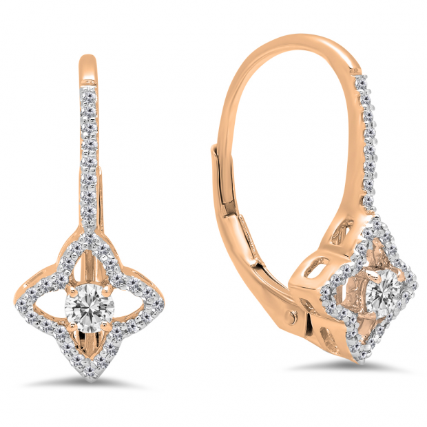 0.42 Carat (ctw) 18K Rose Gold Round Cut White Diamond Ladies Flower Shaped Hoop Earrings