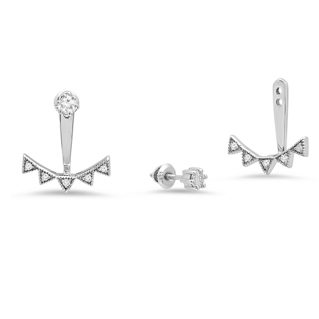 0.40 Carat (ctw) Sterling Silver Round White Diamond Ladies Cluster Stud Earrings Jackets Set
