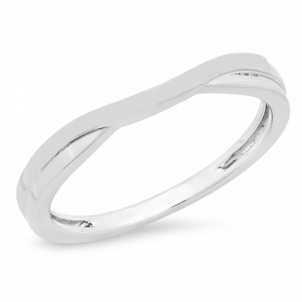 10K White Gold Ladies Anniversary Wedding Stackable Contour Band Guard Ring
