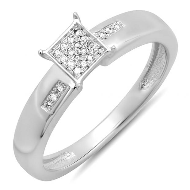 0.12 Carat (ctw) Sterling Silver Round Cut White Diamond Ladies Bridal Engagement Ring