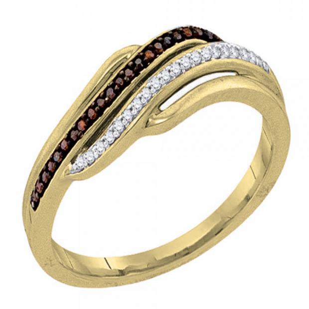 0.10 Carat (ctw) 10K Yellow Gold Round Champagne & White Diamond Ladies Cocktail Right Hand Ring 1/10 CT