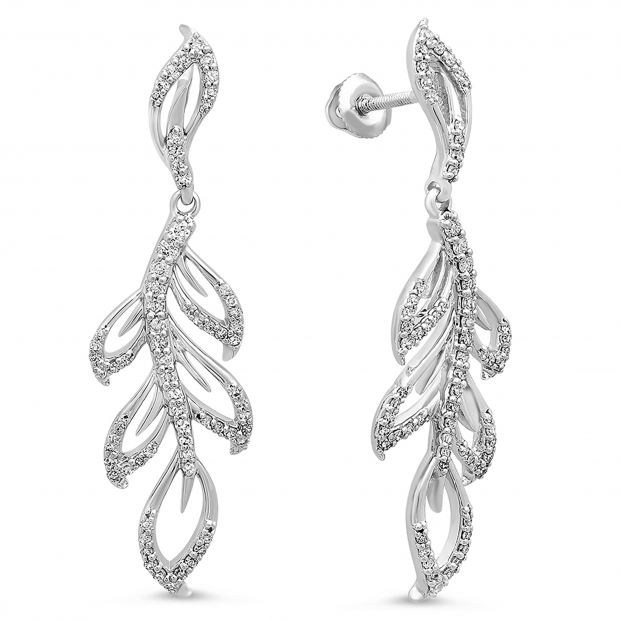 0.60 Carat (ctw) 10K White Gold Round Cut White Diamond Ladies leaf drop shaped Earrings