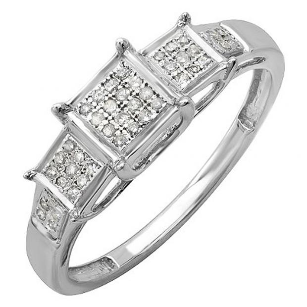 0.13 Carat (ctw) Sterling Silver Round White Diamond Ladies Micro Pave Bridal Engagement Ring