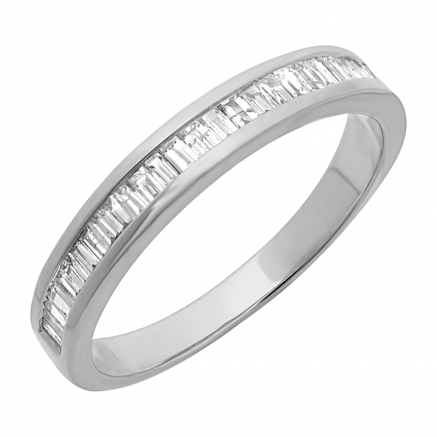 0.13 Carat (ctw) 14K White Gold Baguette Cut White Diamond Ladies Anniversary Wedding Band Stackable Ring