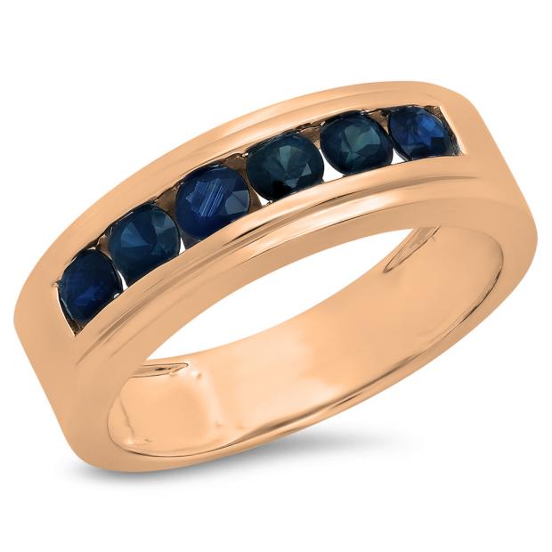 1.10 Carat (ctw) 10K Rose Gold Round Cut Blue Sapphire Men