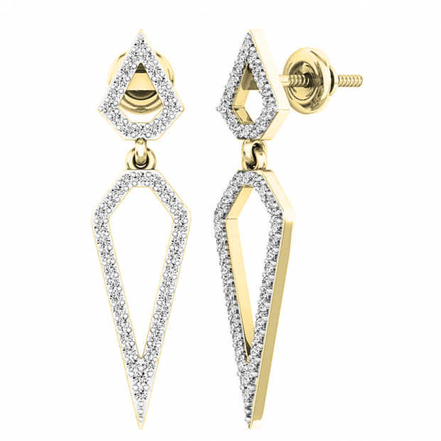 0.35 Carat (ctw) 14K Yellow Gold Round White Diamond Ladies Dangling Drop Earrings