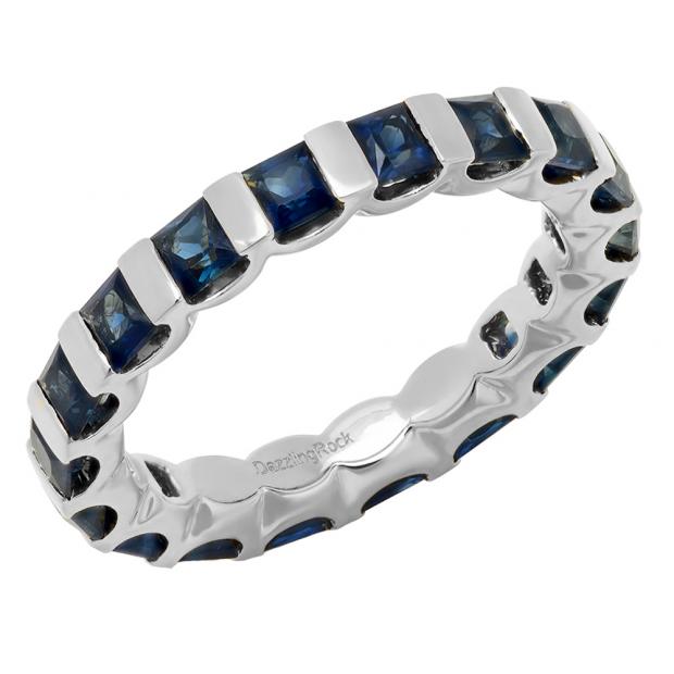 3.60 Carat (ctw) 14K White Gold Princess Blue Sapphire Ladies Eternity Wedding Anniversary Stackable Ring Band