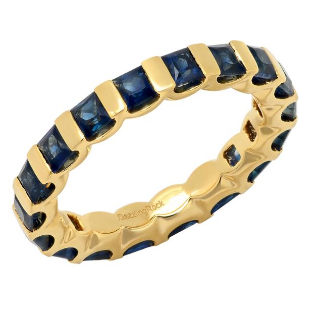 3.60 Carat (ctw) 14K Yellow Gold Princess Blue Sapphire Ladies Eternity Wedding Anniversary Stackable Ring Band