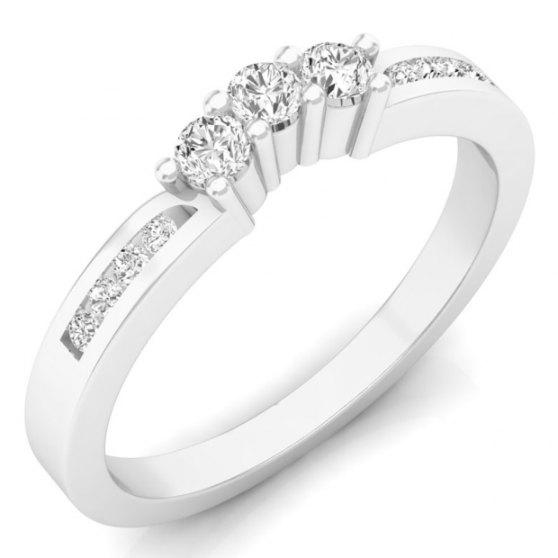 0.25 Carat (ctw) 10K White Gold Round White Diamond Ladies 3 Stone Contour Anniversary Wedding Band Guard Ring