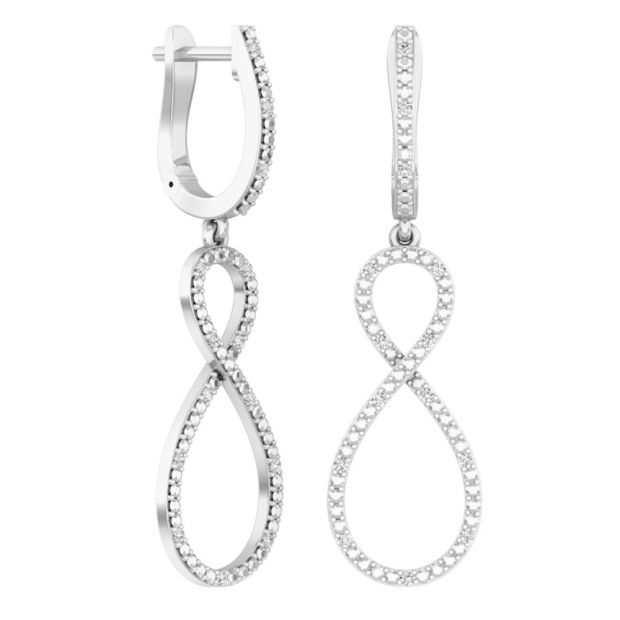 0.10 Carat (ctw) Sterling Silver Round White Diamond Ladies Infinity Style Long Dangling Drop Earrings 1/10 CT