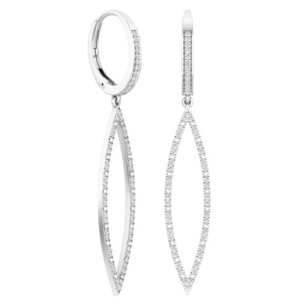 0.40 Carat (ctw) Sterling Silver Round Cut White Diamond Ladies Marquise-Shaped Dangling Drop Earrings