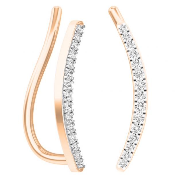 0.10 Carat (Ctw) 10K Rose Gold Round Cut White Diamond Ladies Crawler Climber Earrings 1/10 CT