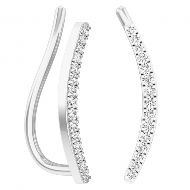 DGLA CERTIFIED Round White Diamond Crawler Climber Earrings (0.10 ctw, Color I-J, Clarity I2-I3) in 10K White Gold