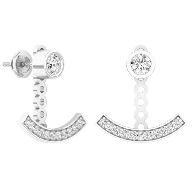 0.60 Carat (Ctw) 14K White Gold Round White Diamond Ladies Cluster Pendulum Stud Earrings Jackets Set