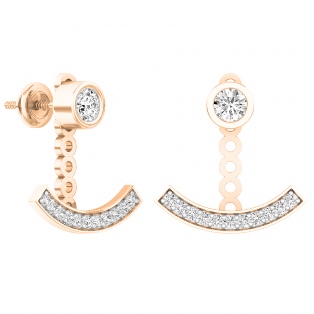 0.60 Carat (Ctw) 18K Rose Gold Round White Diamond Ladies Cluster Pendulum Stud Earrings Jackets Set