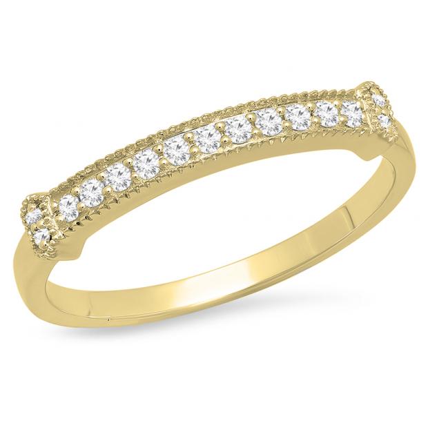 0.15 Carat (ctw) 14K Yellow Gold Round White Diamond Ladies Vintage Style Anniversary Wedding Stackable Band