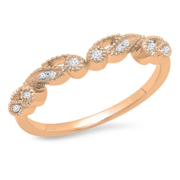 0.15 Carat (ctw) 14K Rose Gold Round White Diamond Ladies Vintage Style Anniversary Wedding Band