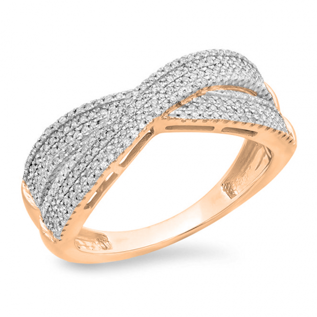 0.38 Carat (ctw) 18K Rose Gold Round White Diamond Ladies Crossover Swirl Anniversary Wedding Band Stackable Ring
