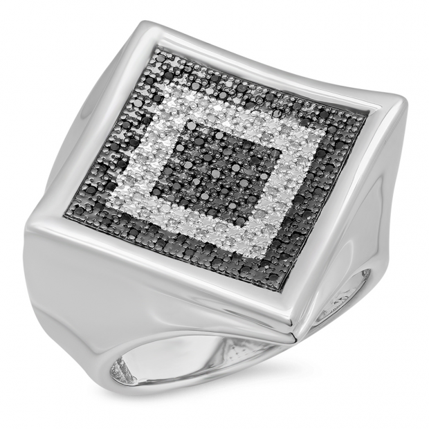 0.40 Carat (ctw) Sterling Silver Round Black & White Diamond Men