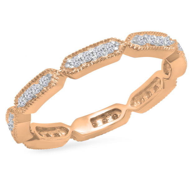 0.28 Carat (ctw) 10K Rose Gold Round White Diamond Ladies Vintage Style Anniversary Wedding Eternity Stackable Band 1/4 CT
