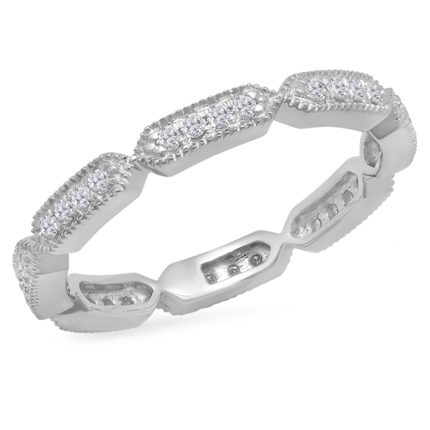 0.28 Carat (ctw) 10K White Gold Round White Diamond Ladies Vintage Style Anniversary Wedding Eternity Stackable Band 1/4 CT