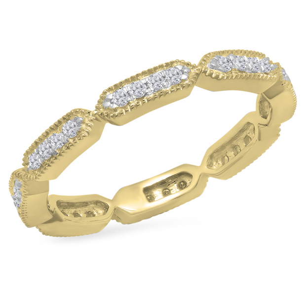 0.28 Carat (ctw) 10K Yellow Gold Round White Diamond Ladies Vintage Style Anniversary Wedding Eternity Stackable Band 1/4 CT