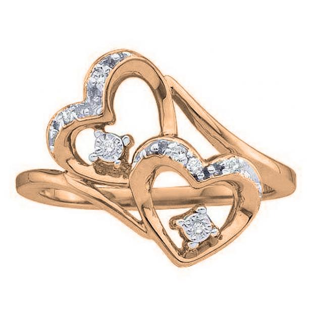 0.12 Carat (ctw) 18K Rose Gold Round Diamond Ladies Bridal Promise Double Heart Engagement Ring