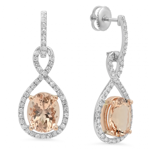 5.50 Carat (ctw) Two Tone Rose Gold Plated 18K White Gold Oval Morganite & Round White Diamond Ladies Infinity Dangling Earrings