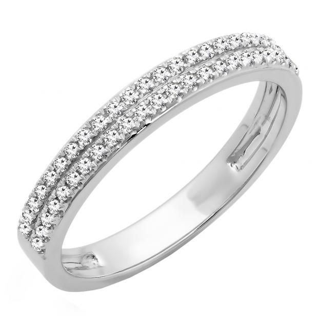 0.20 Carat (ctw) 10K White Gold Round White Diamond Ladies Double Row Anniversary Wedding Band 1/5 CT