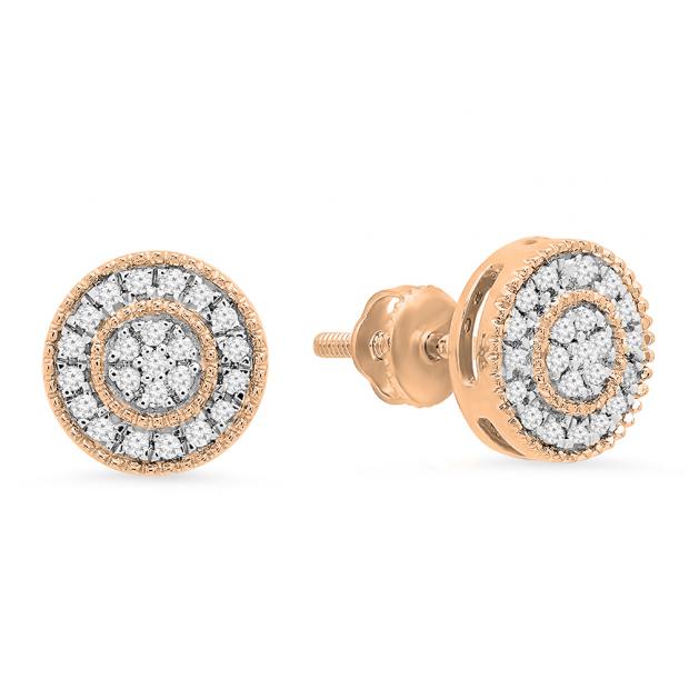 0.15 Carat (ctw) 18K Rose Gold Real Round Cut White Diamond Ladies Flower Cluster Stud Earrings