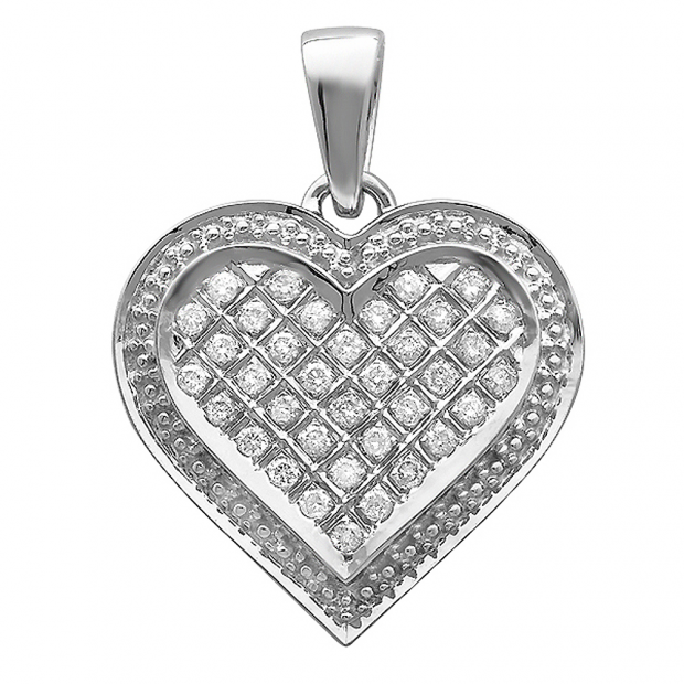 0.75 Carat (ctw) 10K White Gold Round Diamond Ladies Heart Pendant 3/4 CT