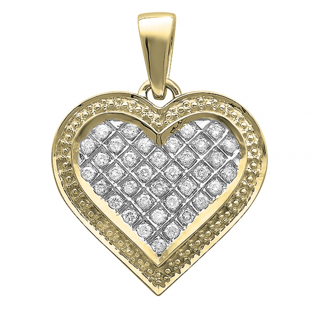 0.75 Carat (ctw) 10K Yellow Gold Round Diamond Ladies Heart Pendant 3/4 CT