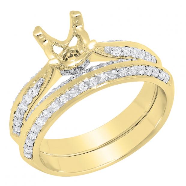 Round White Diamond Semi Mount Engagement Ring Set for Women (0.55 ctw, Color I-J, Clarity I1-I2) in 14K Yellow gold