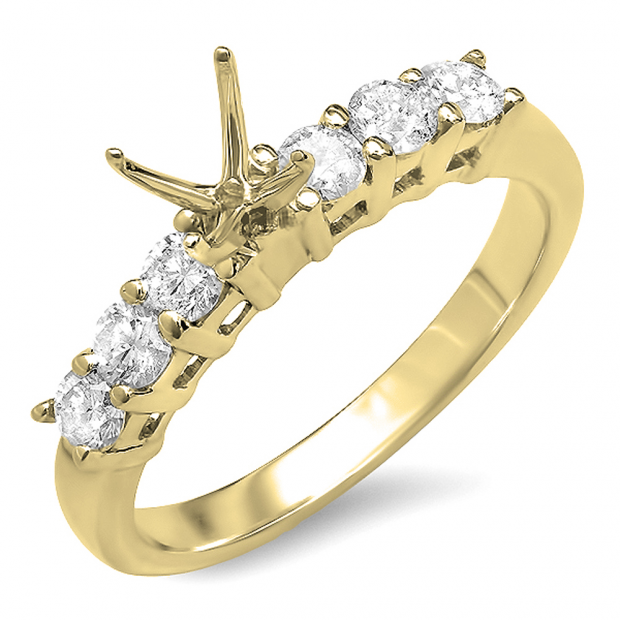 0.50 Carat (ctw) 14K Yellow Gold Round Diamond 7 Stone look Semi Mount Ladies Engagement Bridal Ring (No Center Stone)