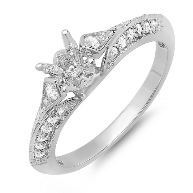 0.25 Carat (ctw) 14K White Gold Round Diamond Ladies Semi-Mount Bridal Engagement Ring 1/4 CT (No Center Stone)