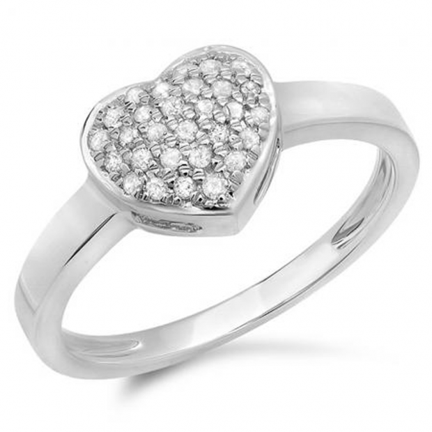 0.20 Carat (ctw) 10K White Gold Round Diamond Ladies Bridal Heart Shaped Engagement Promise Ring 1/5 CT