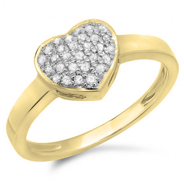 0.20 Carat (ctw) 10K Yellow Gold Round Diamond Ladies Bridal Heart Shaped Engagement Promise Ring 1/5 CT