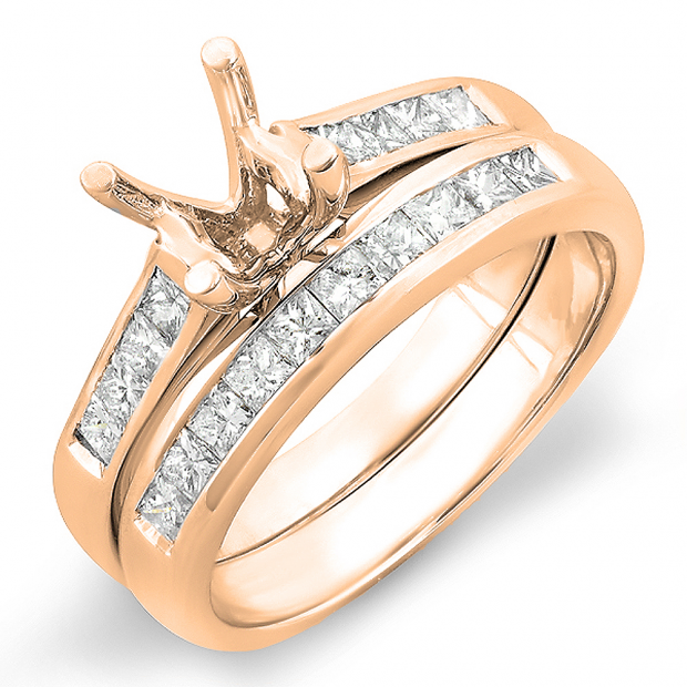 0.50 Carat (ctw) 10K Rose Gold Princess Diamond Ladies Bridal Semi Mount Engagement Ring Set 1/2 CT (No Center Stone)