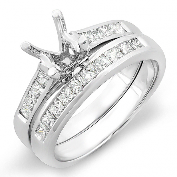 0.50 Carat (ctw) 10K White Gold Princess Diamond Ladies Bridal Semi Mount Engagement Ring Set 1/2 CT (No Center Stone)