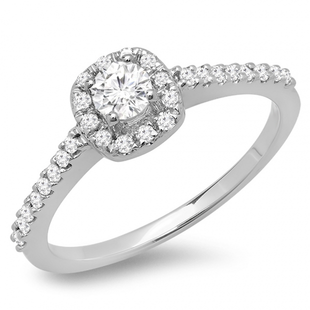 0.50 Carat (ctw) 10K White Gold Round Diamond Ladies Halo Bridal Engagement Ring 1/2 CT
