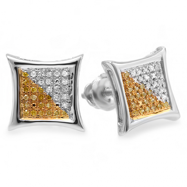 0.15 Carat (ctw) 10K White Gold White & Yellow Round Diamond Micro Pave Setting Kite Shape Stud Earrings