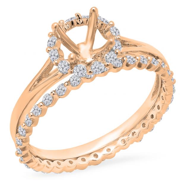 0.65 Carat (ctw) 10K Rose Gold Round Cut Diamond Ladies Halo Style Bridal Semi Mount Engagement Ring With Matching Band Set (No Center Stone)