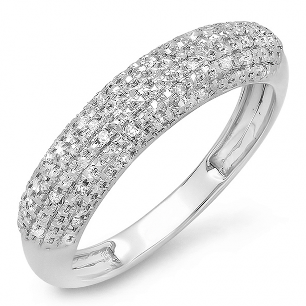 0.10 Carat (ctw) 10K White Gold Round Diamond Ladies Anniversary Wedding Band Stackable Ring 1/10 CT