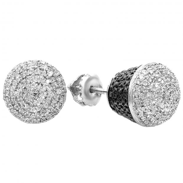 1.05 Carat (ctw) Sterling Silver Round White Diamond Ladies Cluster Stud Earrings 1 CT