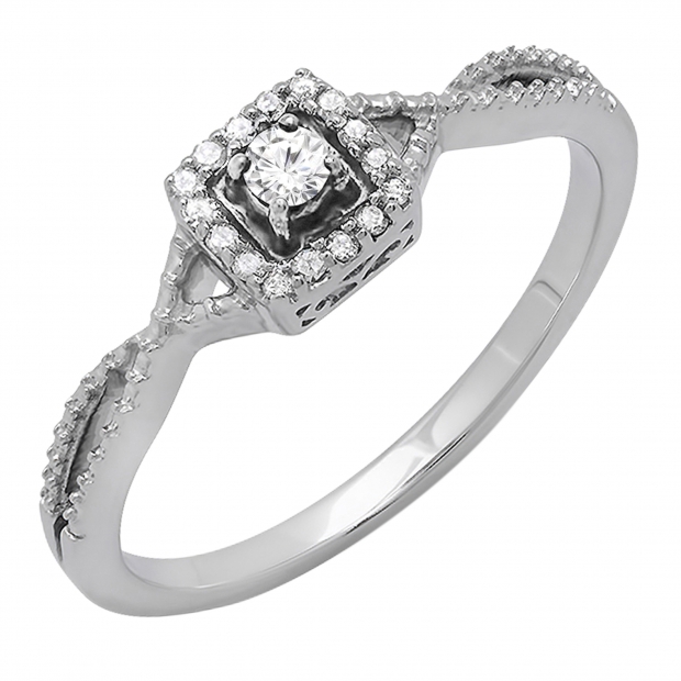 0.15 Carat (ctw) 10K White Gold Round Cut Diamond Ladies Crossover Split Shank Engagement Bridal Promise Ring