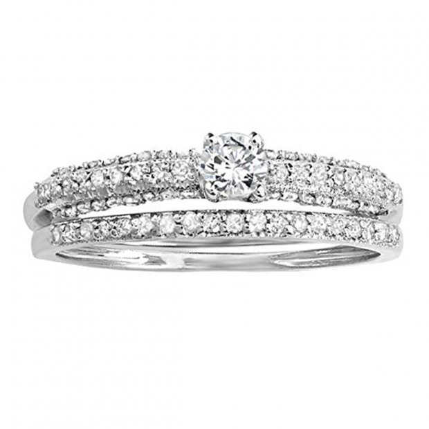 0.62 Carat (ctw) 10K White Gold Round Diamond Ladies Bridal Engagement Ring Set