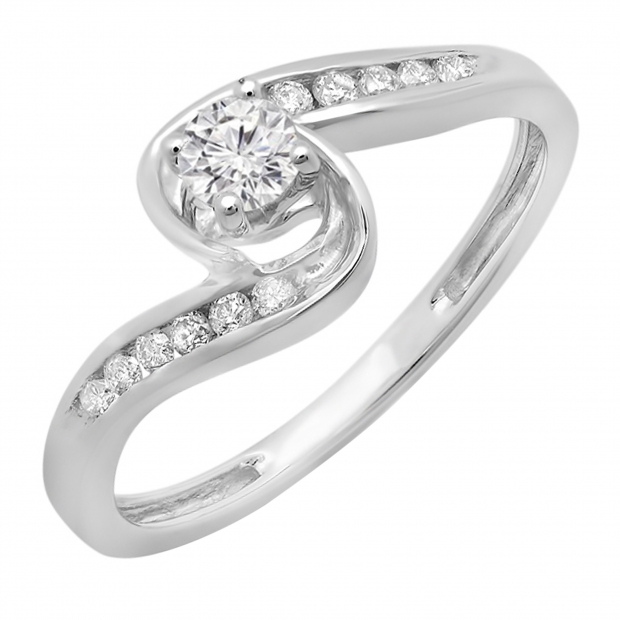 0.35 Carat (ctw) 10K White Gold Round Diamond Ladies Twisted Swirl Bridal Engagement Ring 1/3 CT
