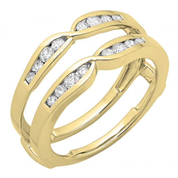 0.42 Carat (ctw) 10K Yellow Gold Round Diamond Ladies Anniversary Wedding Band Enhancer Guard Double Ring