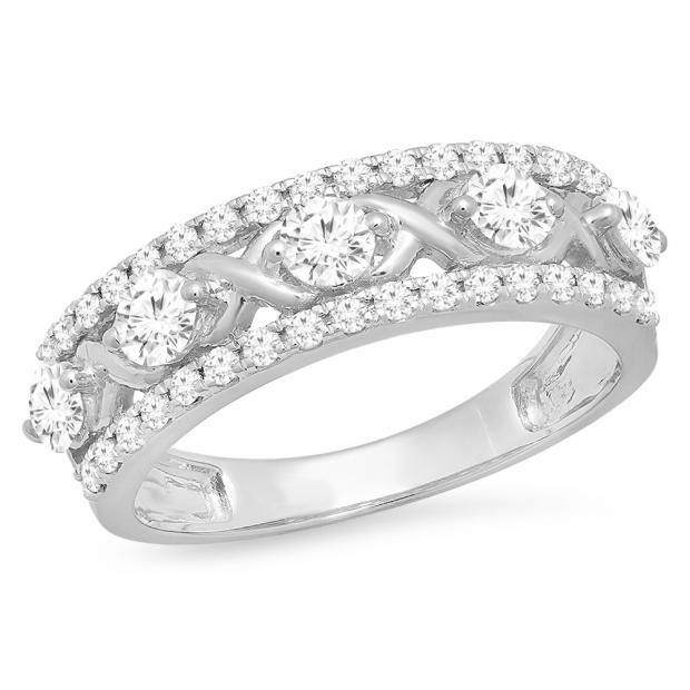 1.00 Carat (ctw) 10K White Gold Round White Diamond Ladies Vintage Style Anniversary Wedding Band 1 CT