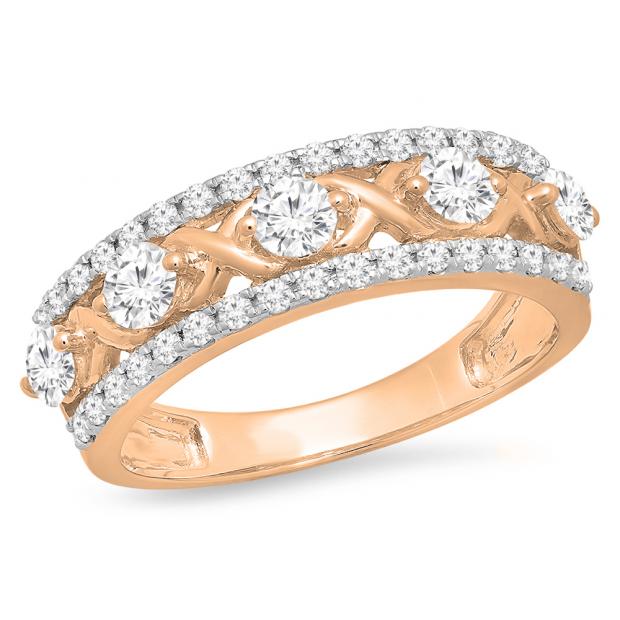 1.00 Carat (ctw) 18K Rose Gold Round White Diamond Ladies Vintage Style Anniversary Wedding Band 1 CT